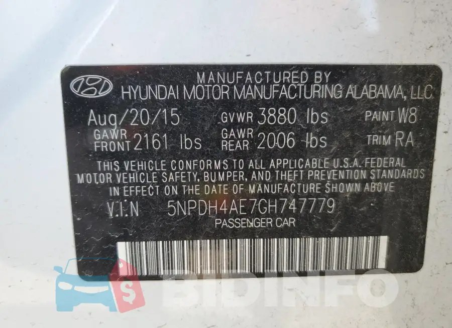5NPDH4AE7GH747779 Photo# 12