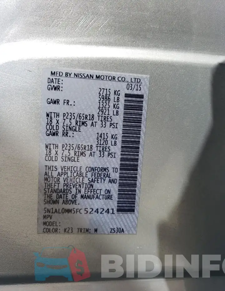 5N1AL0MM5FC524241 Photo# 13