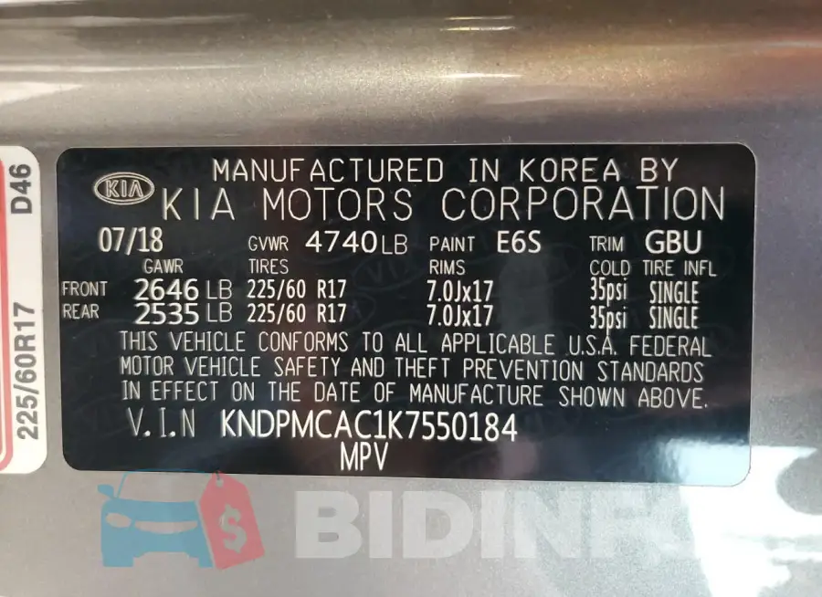 KNDPMCAC1K7550184 Photo# 13