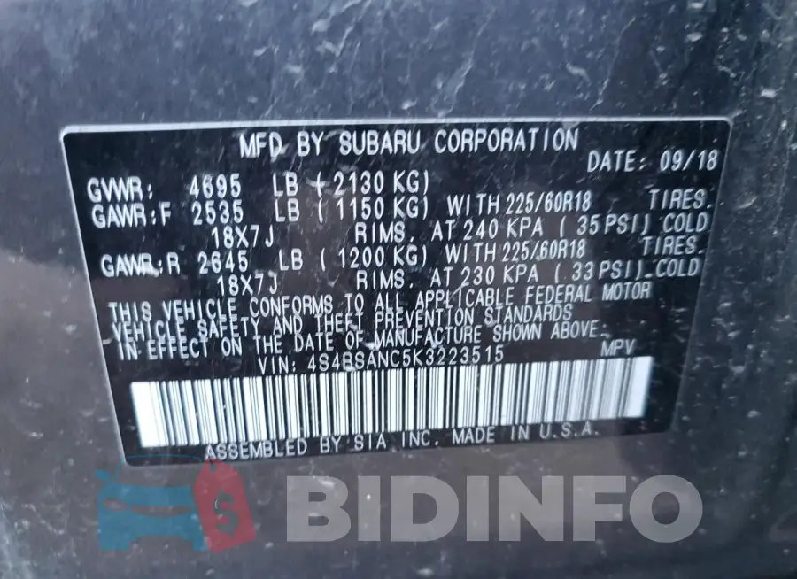 4S4BSANC5K3223515 Photo# 12