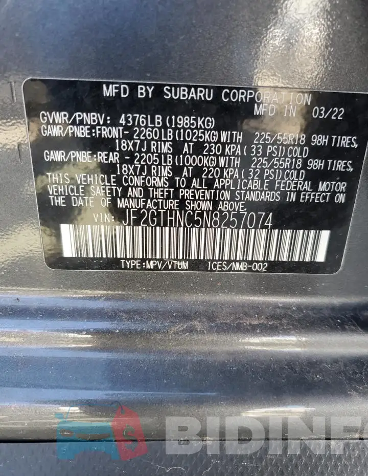JF2GTHNC5N8257074 Photo# 13