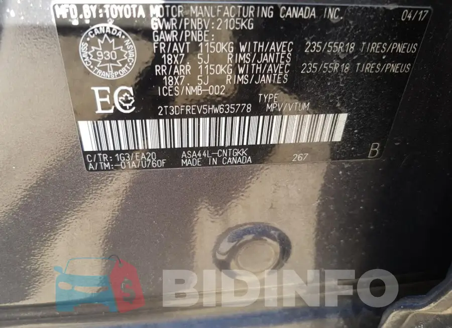 2T3DFREV5HW635778 Photo# 13