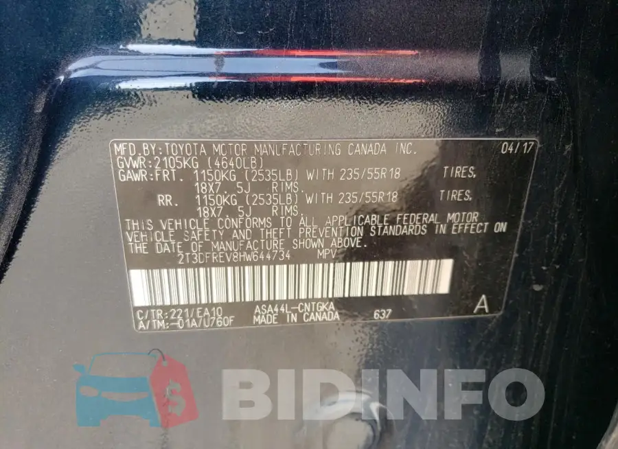 2T3DFREV8HW644734 Photo# 12