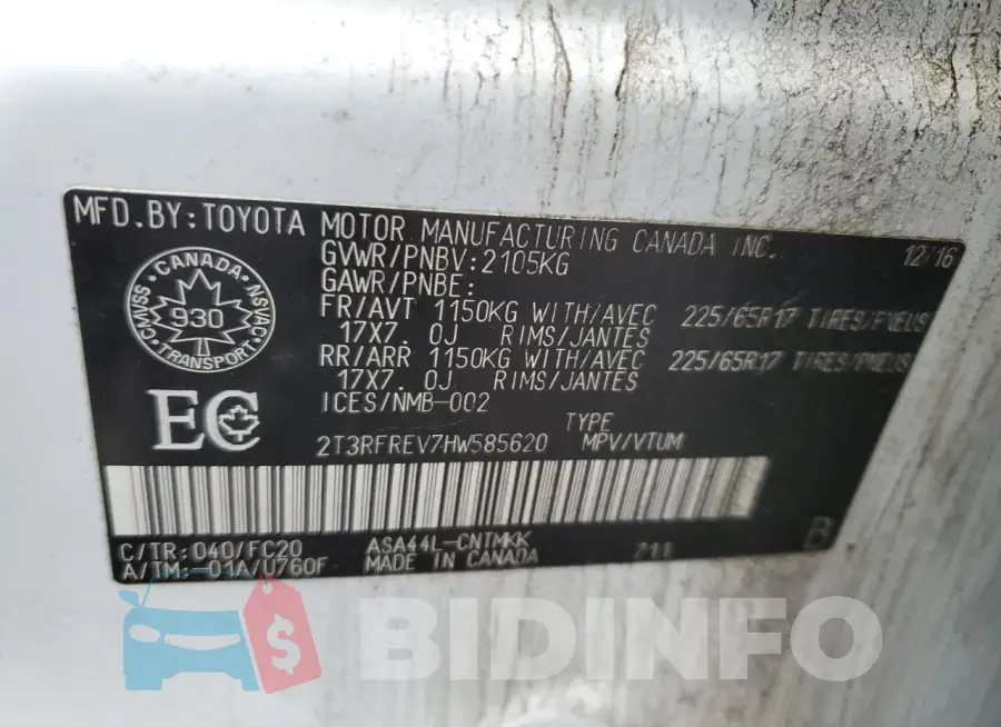2T3RFREV7HW585620 Photo# 14