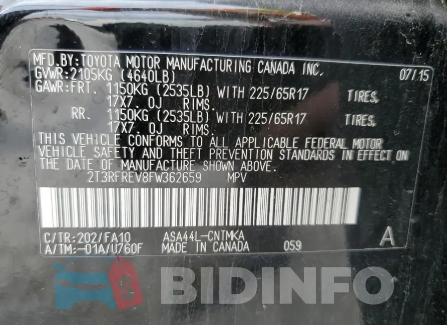 2T3RFREV8FW362659 Photo# 13