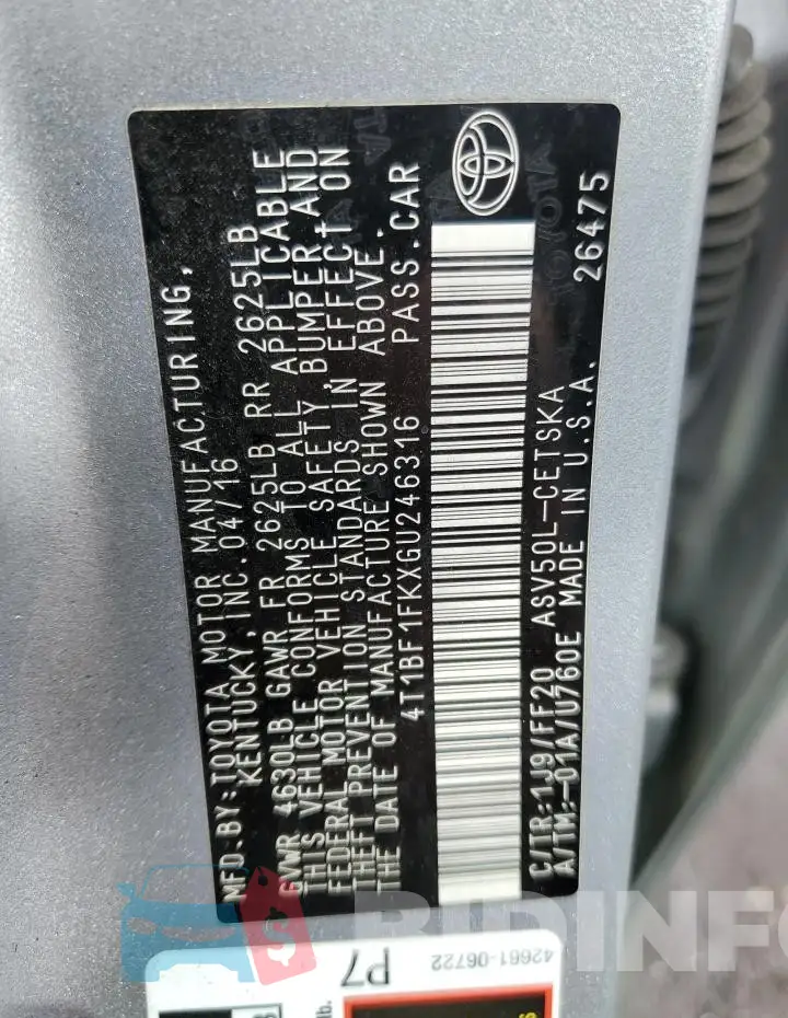 4T1BF1FKXGU246316 Photo# 12