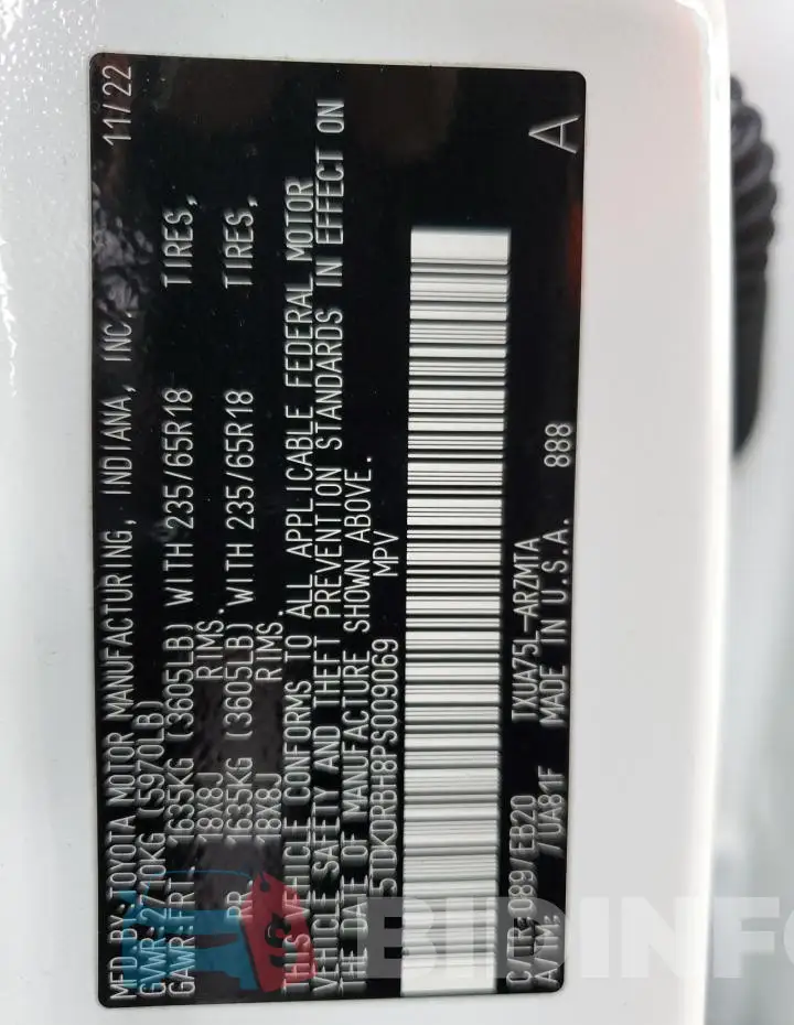5TDKDRBH8PS009069 Photo# 13