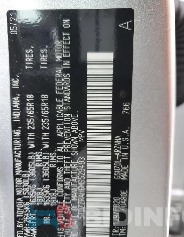5TDZZRAH6MS529493 Photo# 14