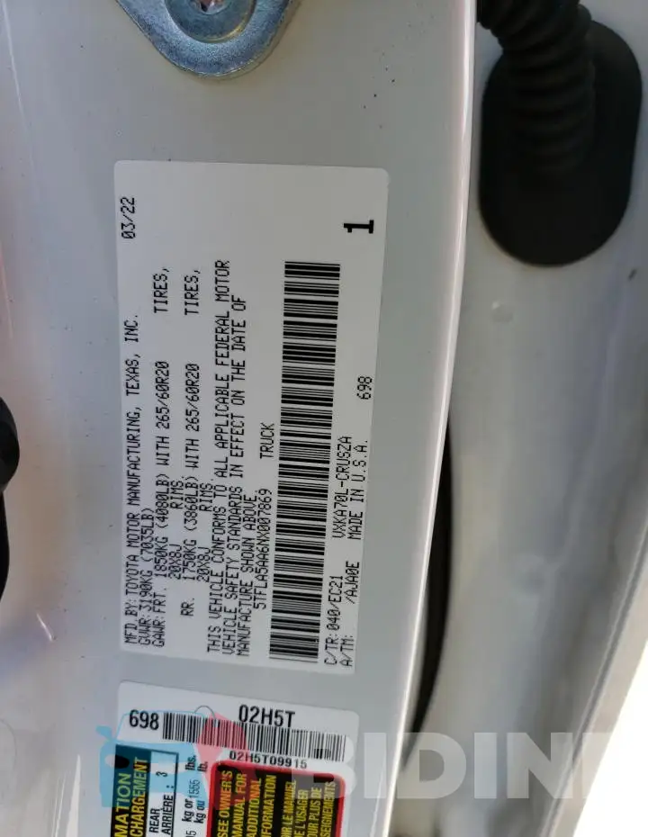 5TFLA5AA6NX007869 Photo# 12