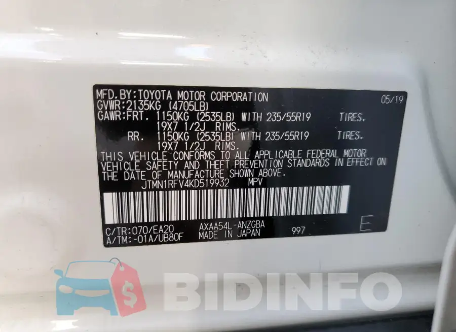 JTMN1RFV4KD519932 Photo# 13