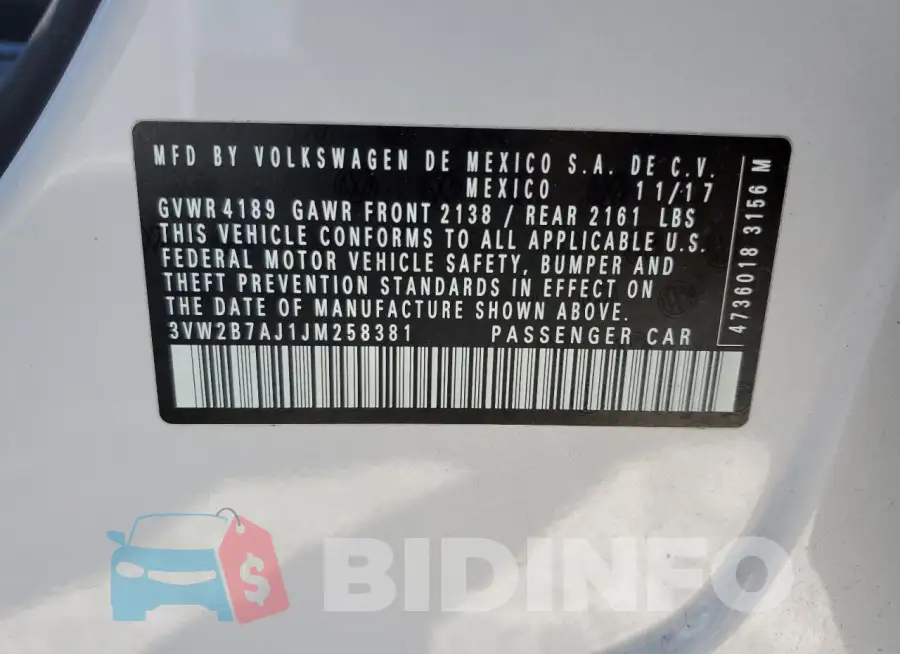 3VW2B7AJ1JM258381 Photo# 12