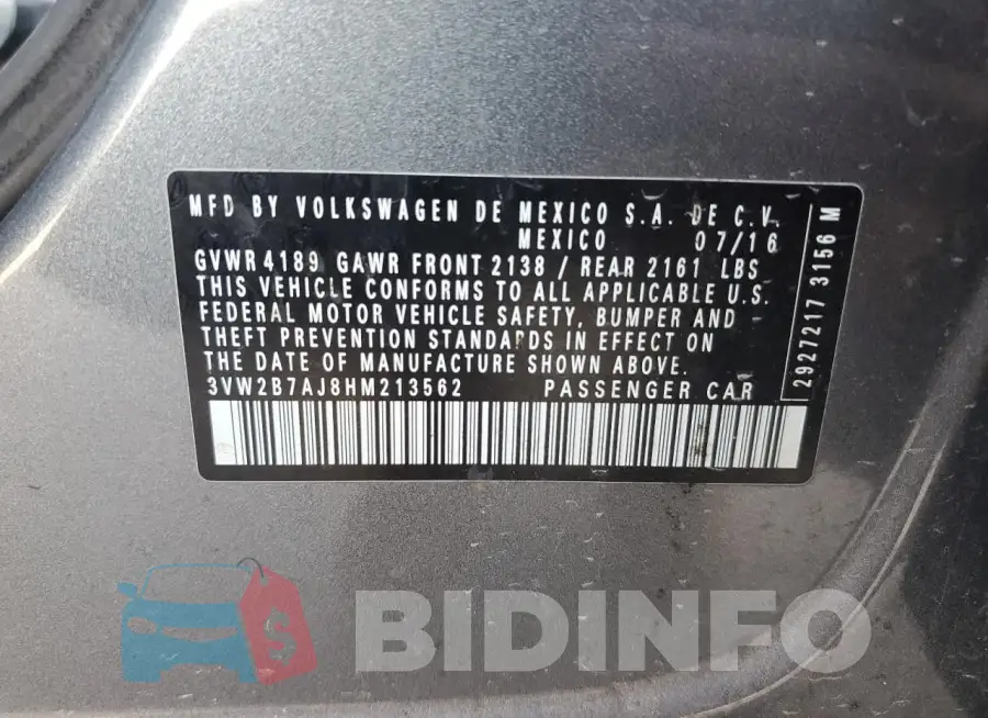 3VW2B7AJ8HM213562 Photo# 12