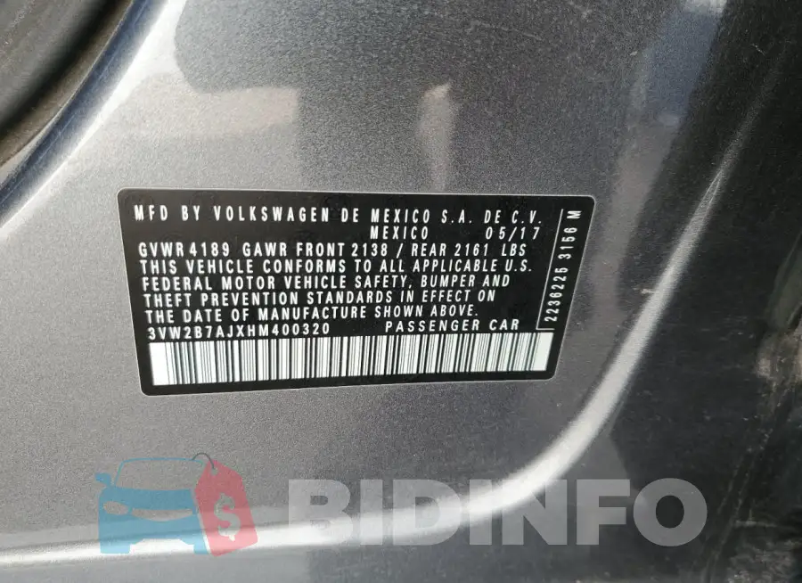 3VW2B7AJXHM400320 Photo# 12