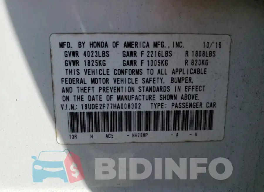 19UDE2F77HA008302 Photo# 12