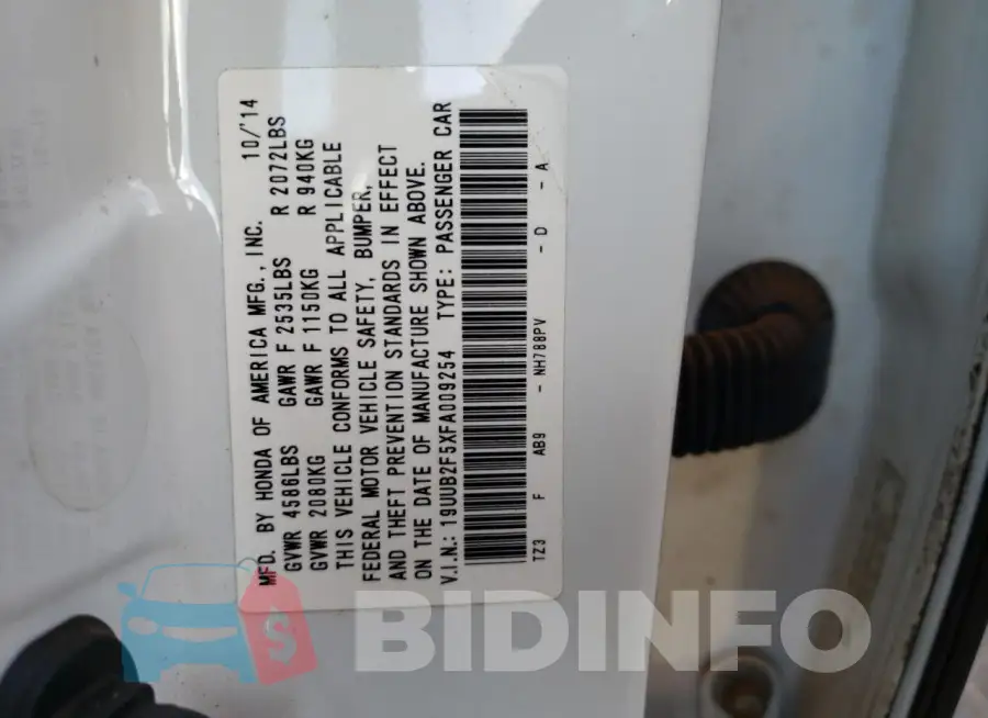 19UUB2F5XFA009254 Photo# 12