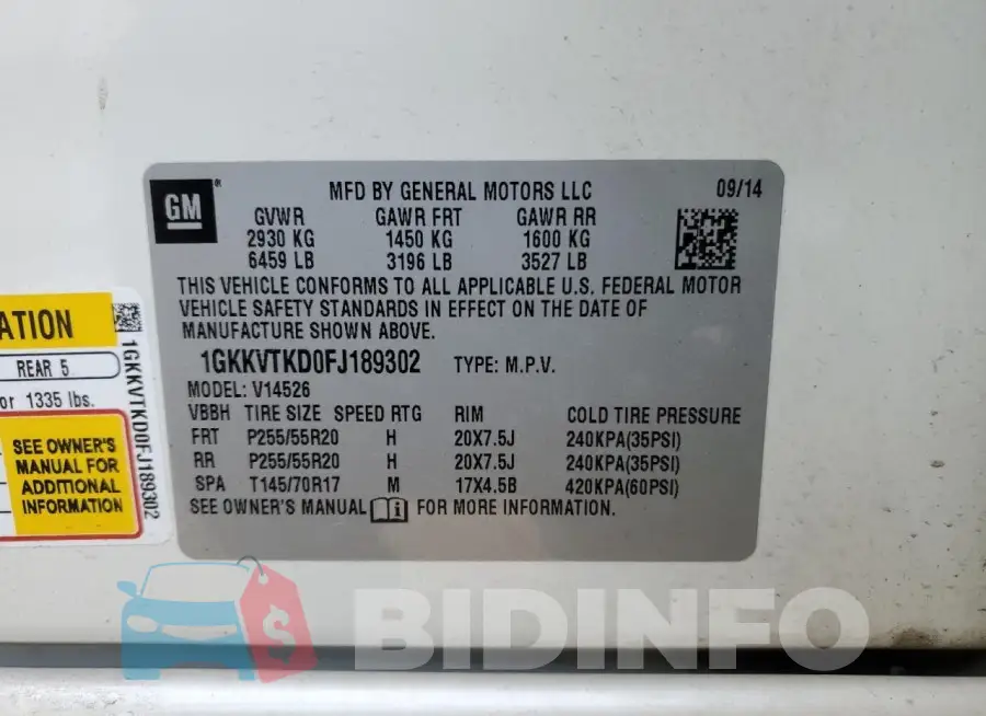 1GKKVTKD0FJ189302 Photo# 13