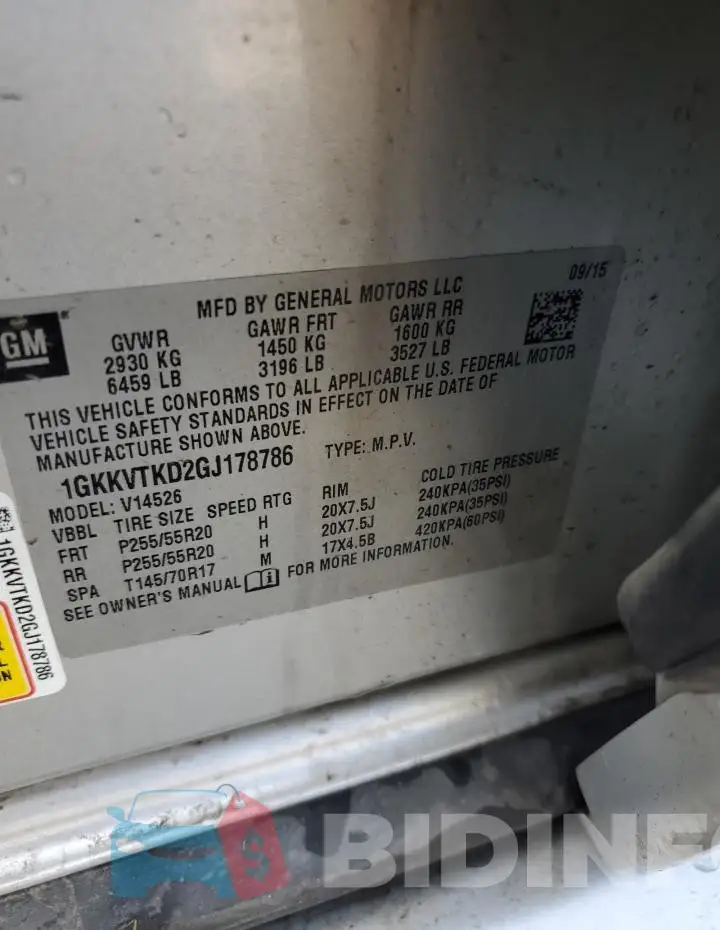 1GKKVTKD2GJ178786 Photo# 13