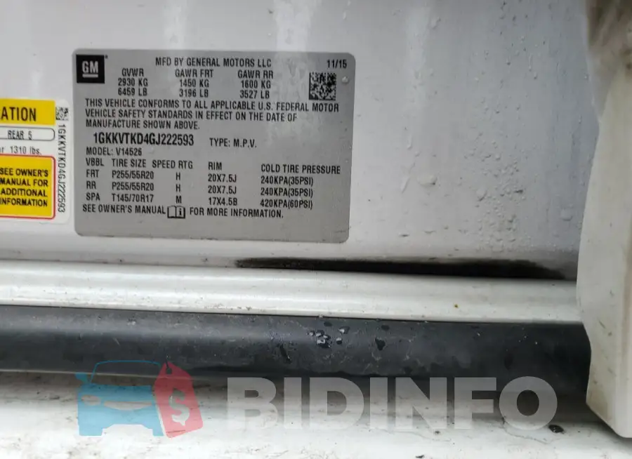 1GKKVTKD4GJ222593 Photo# 12