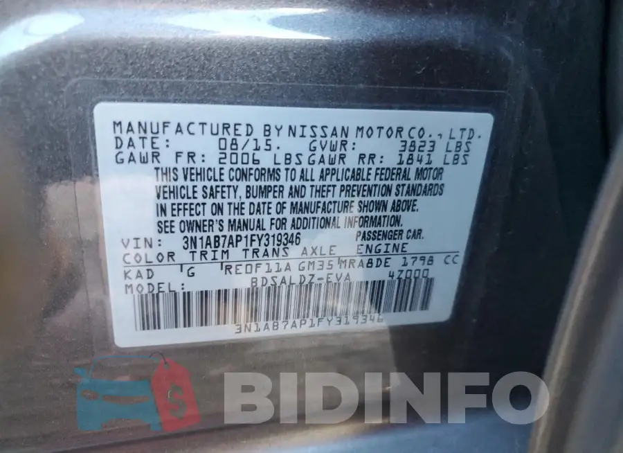 3N1AB7AP1FY319346 Photo# 12