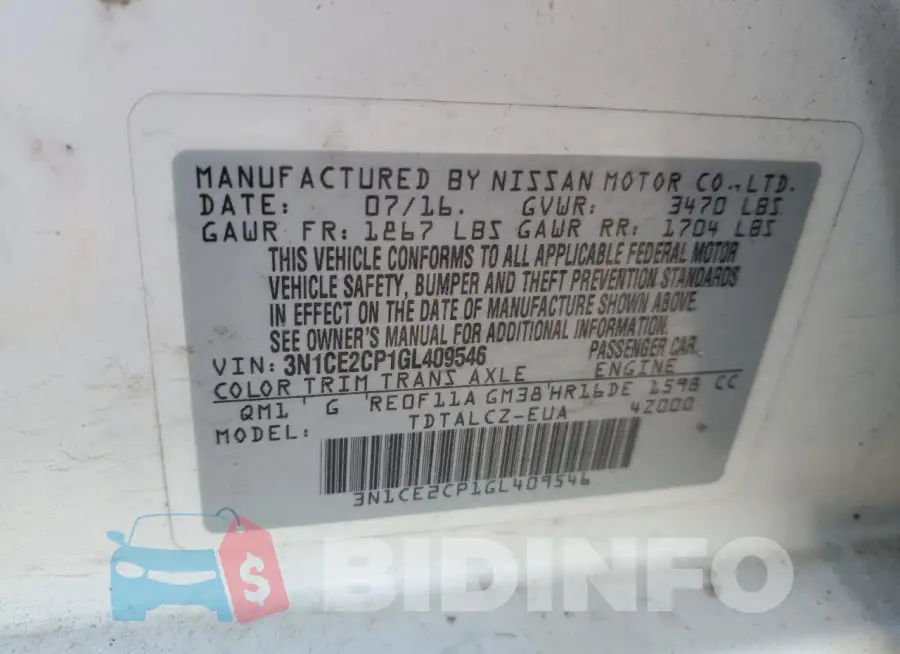 3N1CE2CP1GL409546 Photo# 12