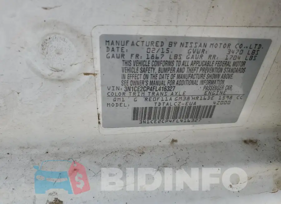 3N1CE2CP4FL416327 Photo# 12
