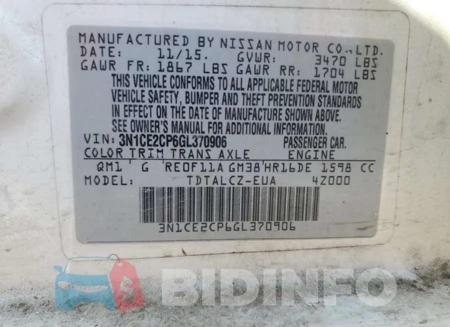 3N1CE2CP6GL370906 Photo# 12