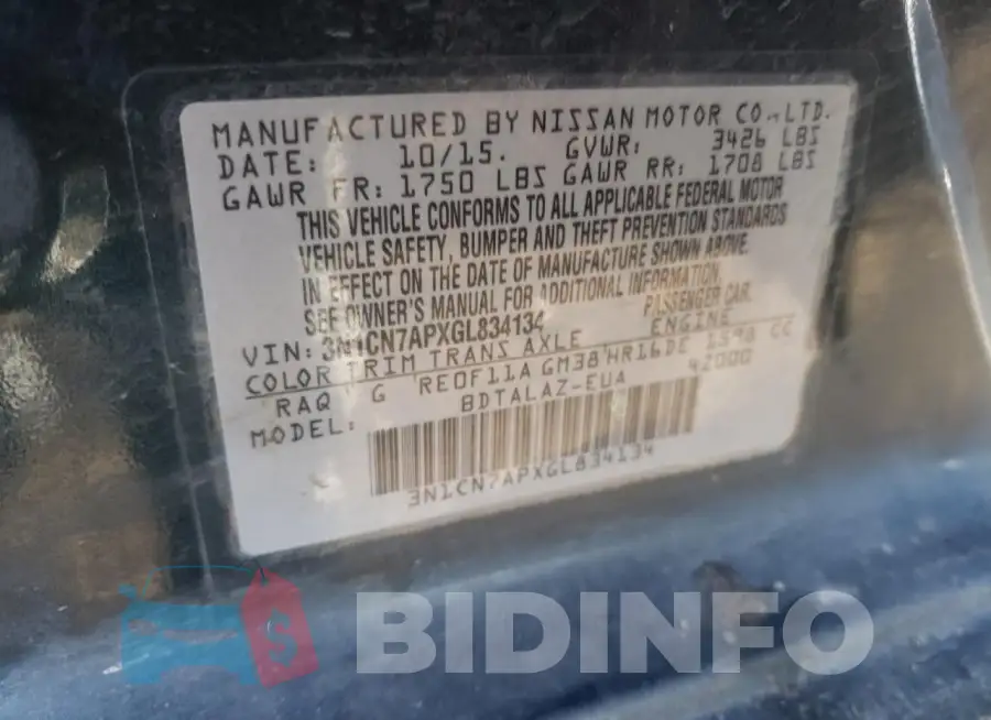 3N1CN7APXGL834134 Photo# 13