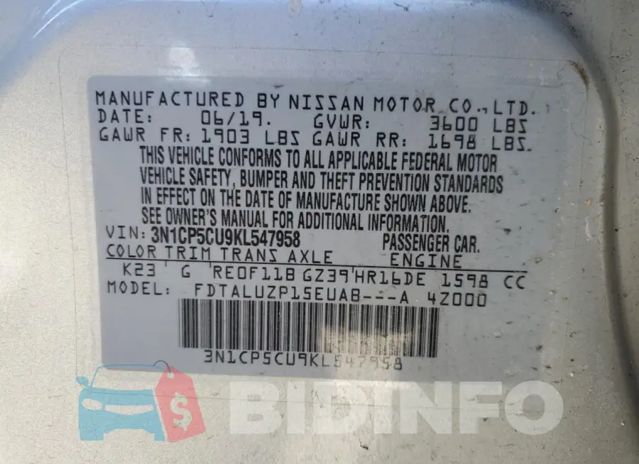 3N1CP5CU9KL547958 Photo# 13