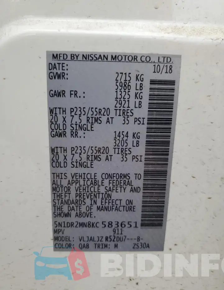 5N1DR2MN8KC583651 Photo# 14