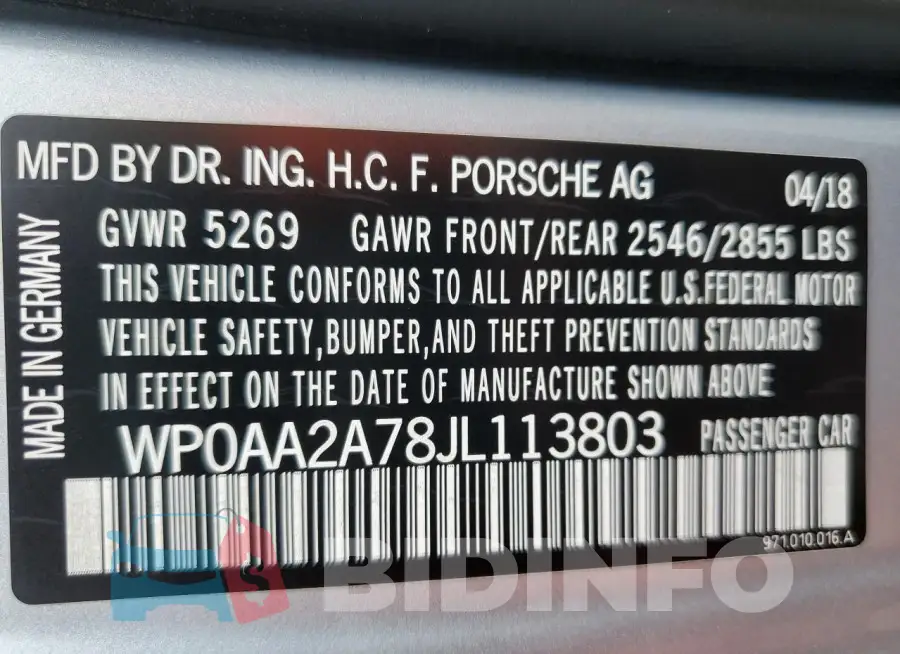 WP0AA2A78JL113803 Photo# 12