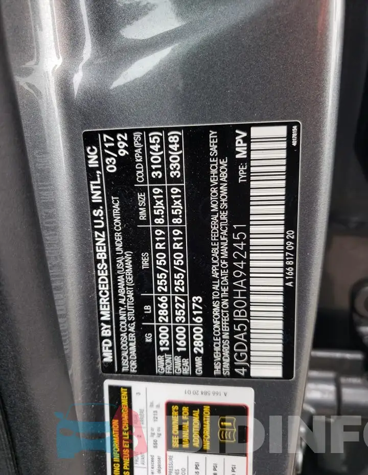 4JGDA5JB0HA942451 Photo# 12
