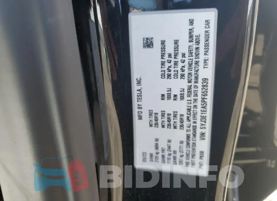 5YJ3E1EA5PF652839 Photo# 12