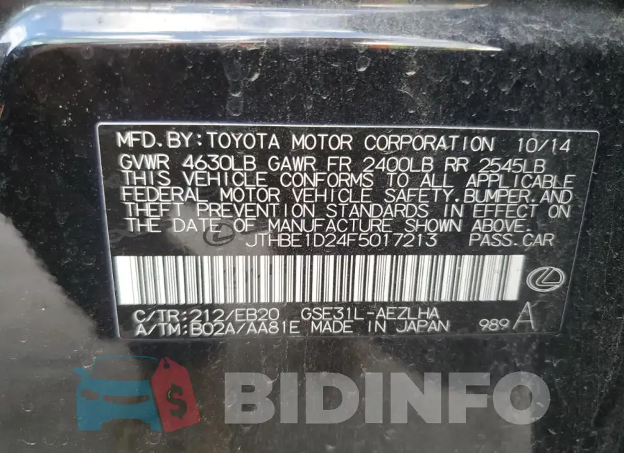 JTHBE1D24F5017213 Photo# 13