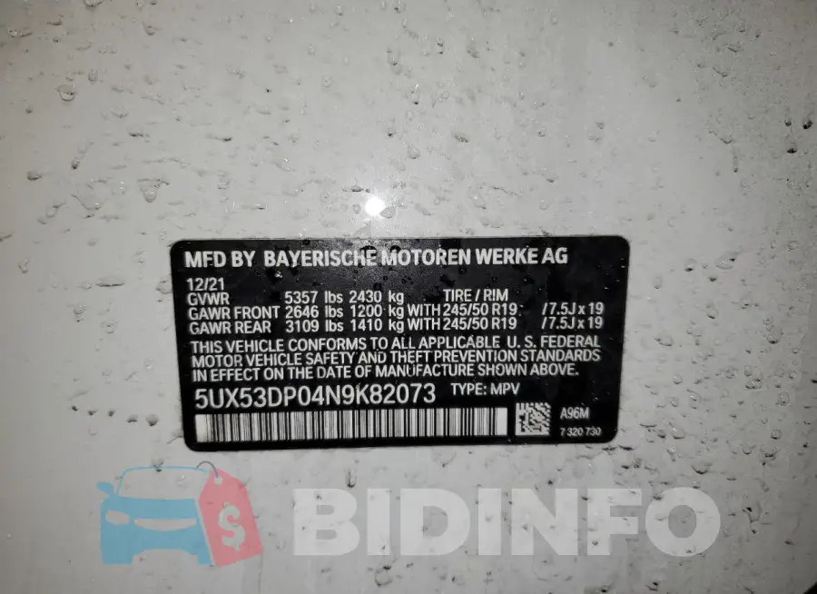 5UX53DP04N9K82073 Photo# 13