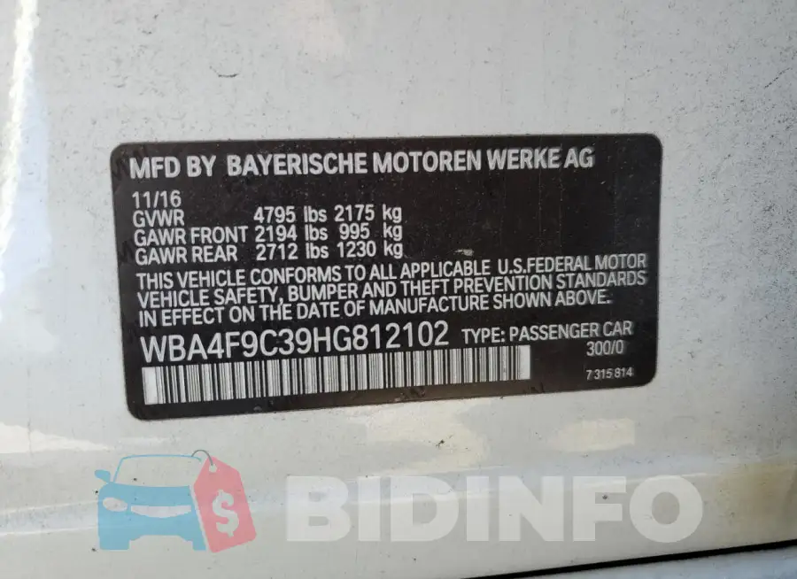 WBA4F9C39HG812102 Photo# 13