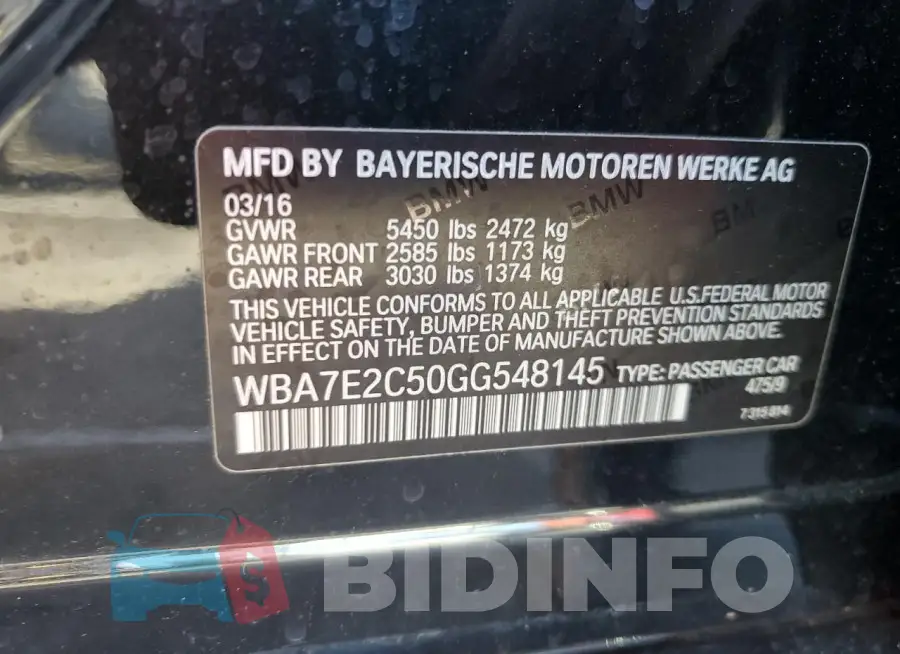 WBA7E2C50GG548145 Photo# 13