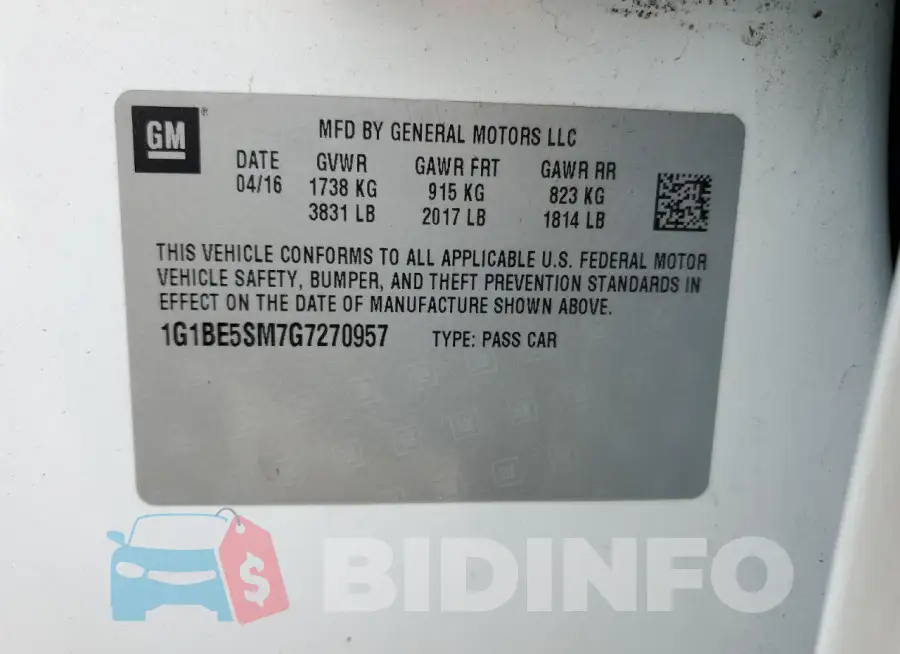1G1BE5SM7G7270957 Photo# 13