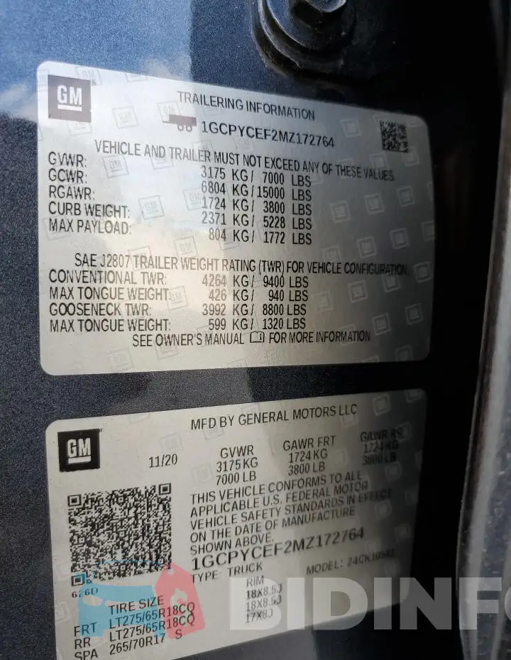 1GCPYCEF2MZ172764 Photo# 13