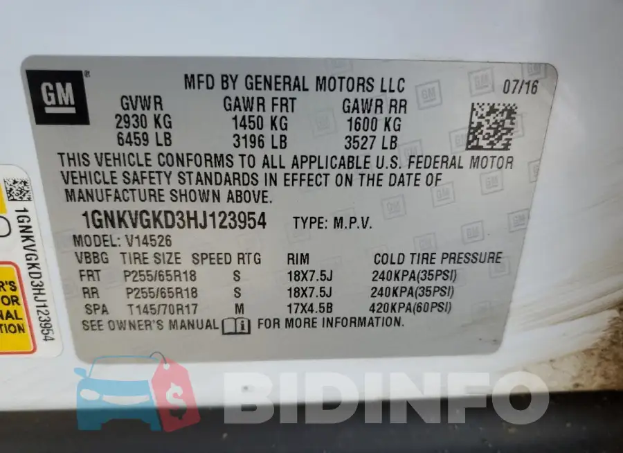 1GNKVGKD3HJ123954 Photo# 13