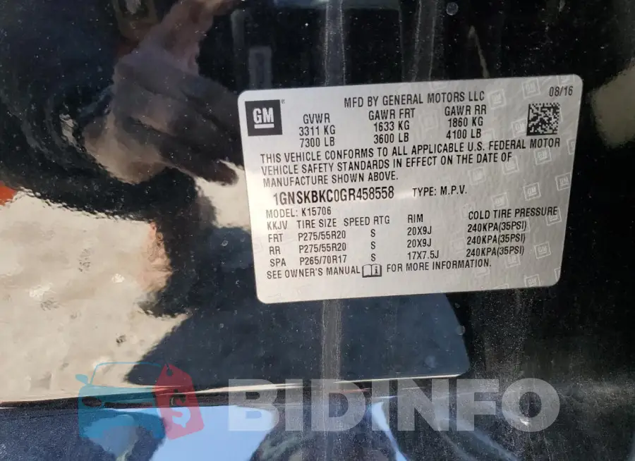 1GNSKBKC0GR458558 Photo# 14