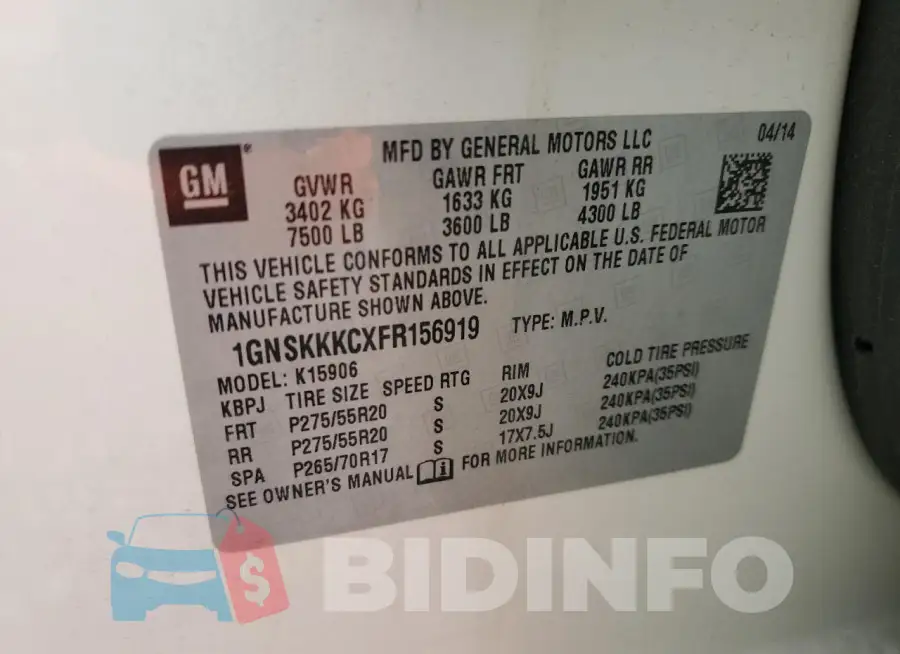 1GNSKKKCXFR156919 Photo# 13