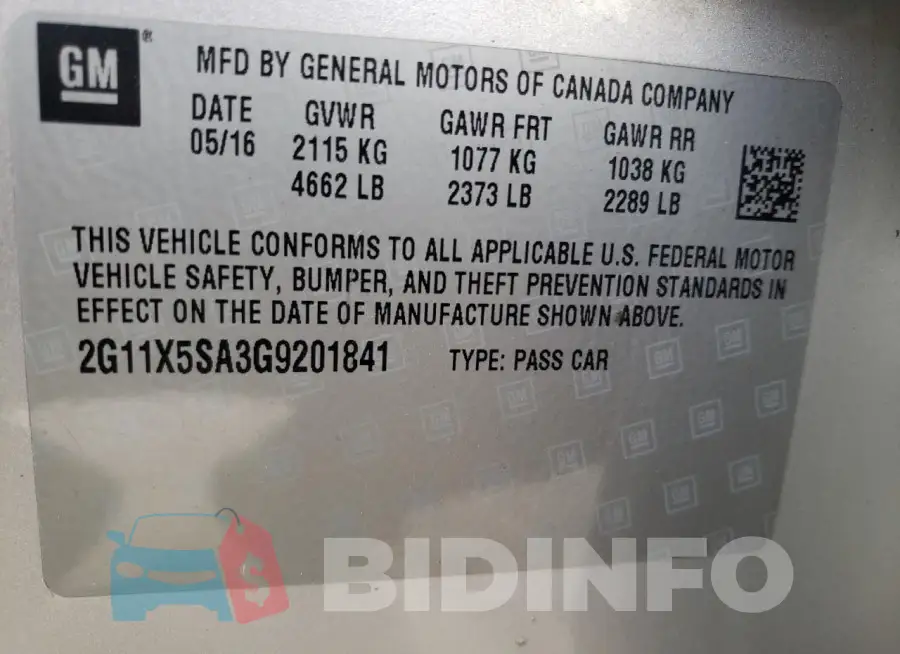 2G11X5SA3G9201841 Photo# 12