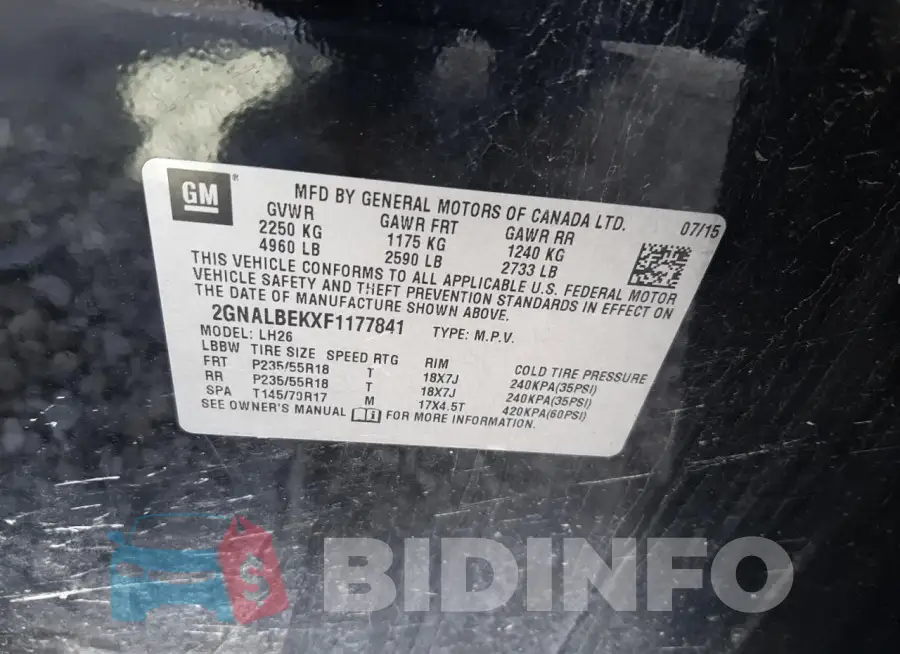 2GNALBEKXF1177841 Photo# 13