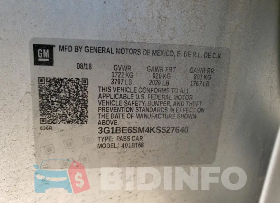 3G1BE6SM4KS527640 Photo# 12