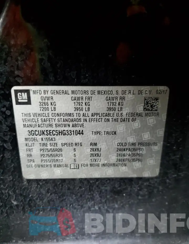 3GCUKSEC5HG331044 Photo# 12
