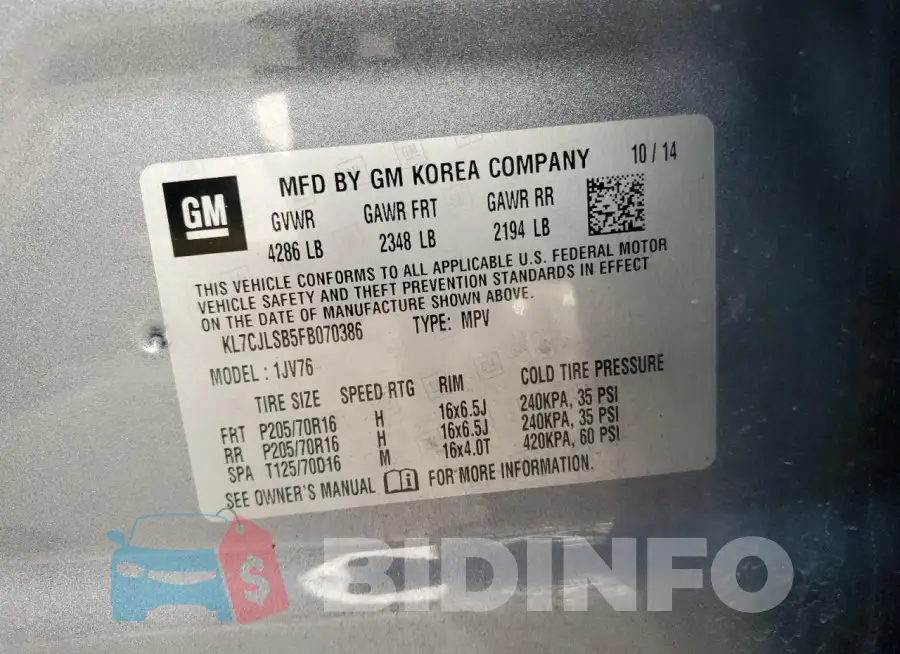 KL7CJLSB5FB070386 Photo# 13