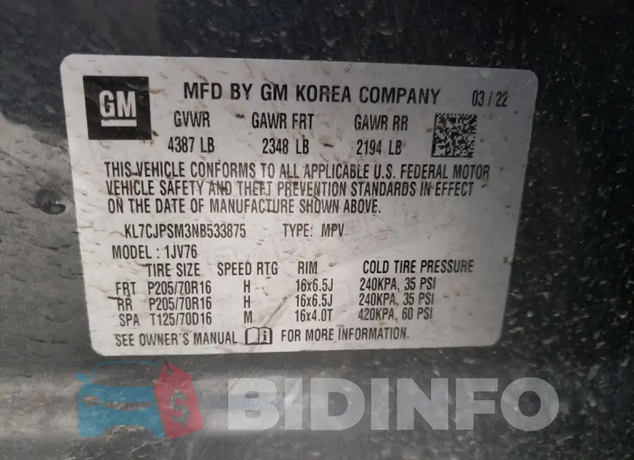 KL7CJPSM3NB533875 Photo# 13
