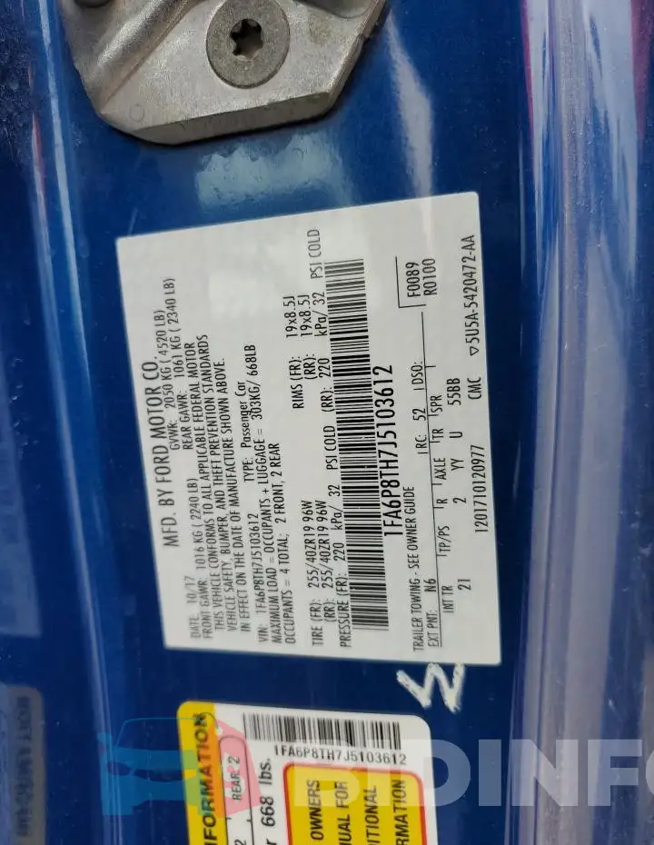 1FA6P8TH7J5103612 Photo# 12