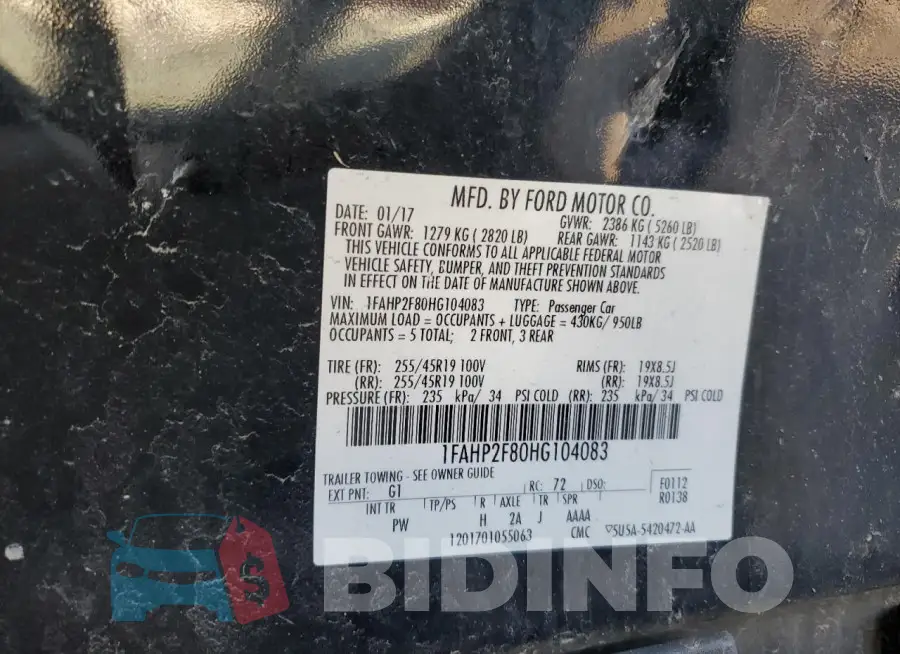 1FAHP2F80HG104083 Photo# 12