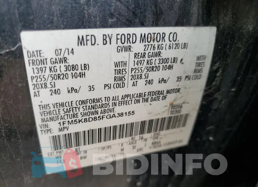 1FM5K8D85FGA38155 Photo# 13